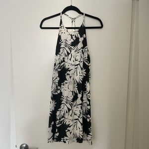 Black and White Print High-Neck Mini Dress